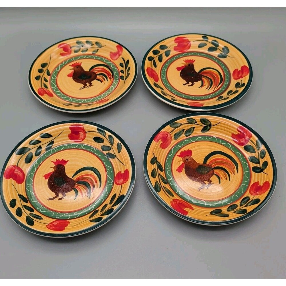 Set of 4 Tabletops Gallery Country Time Rooster 7" Shallow Bowls Soup Salad